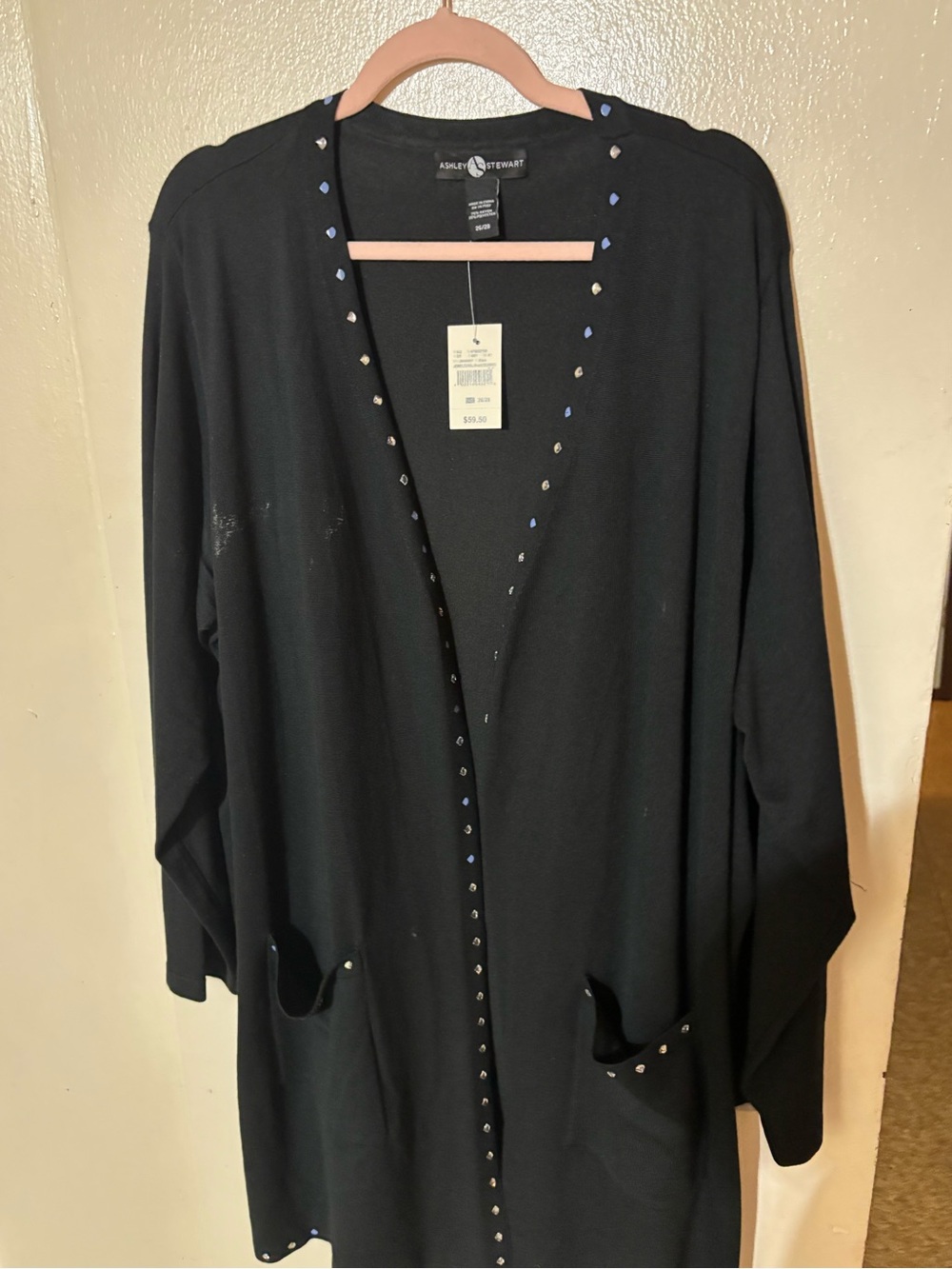 Ashley Stewart Black Open-Front Cardigan with Stud Accents